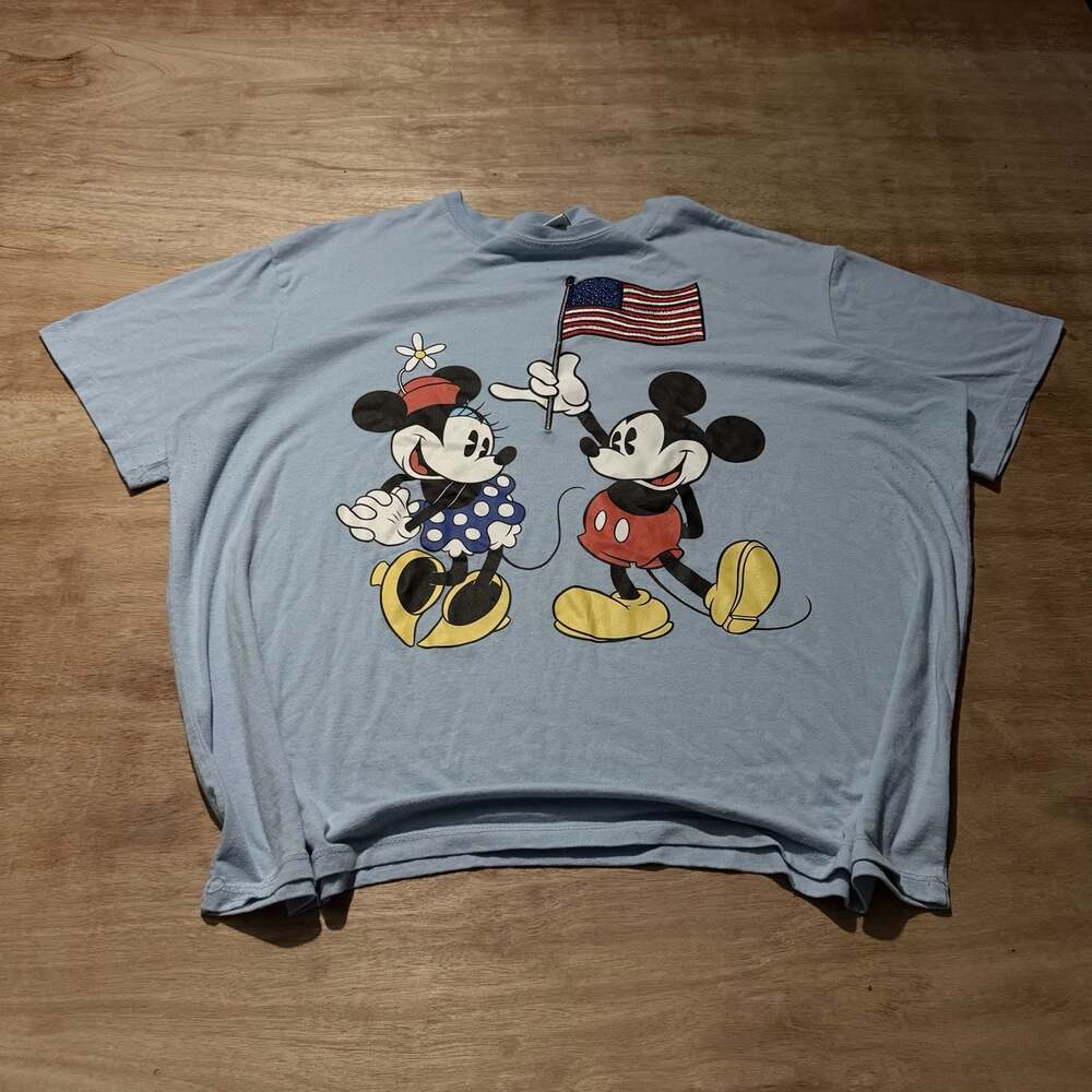 Y2K Disney Mickey Minnie Mouse USA Flag Embroidered Graphic T-Shirt XXL